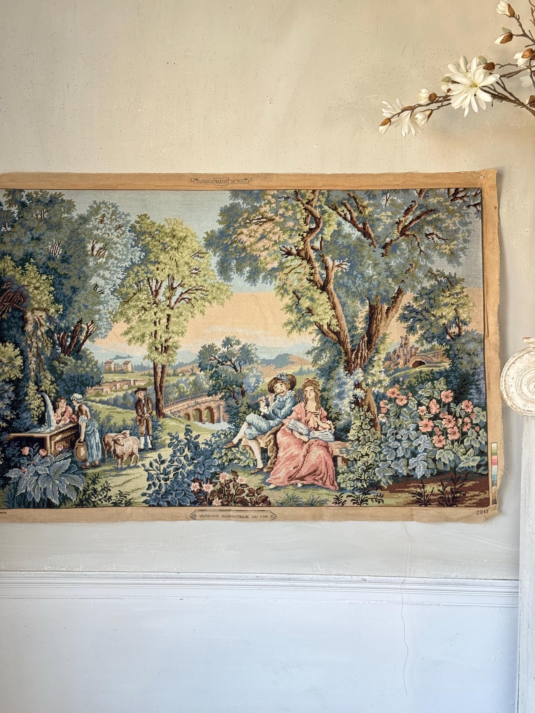 4.25ftx2.58ft Vintage French Needlework Tapestry Verdure