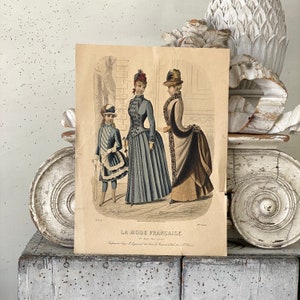 Historical REFERENCE 1886 French Fashion antique French Illustration toned drawing costume framing wall art  collectable paper Textile Trunk