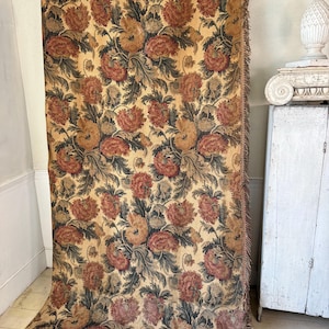 129x49 1880 Chateau Curtain French Tapestry wall hanging drape Neutral Poppy  pattern fabric heavy upholstery farmhouse cottage shabby decor