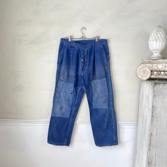 1940's 34 inch waist Blue denim jeans faded purpl… - image 3