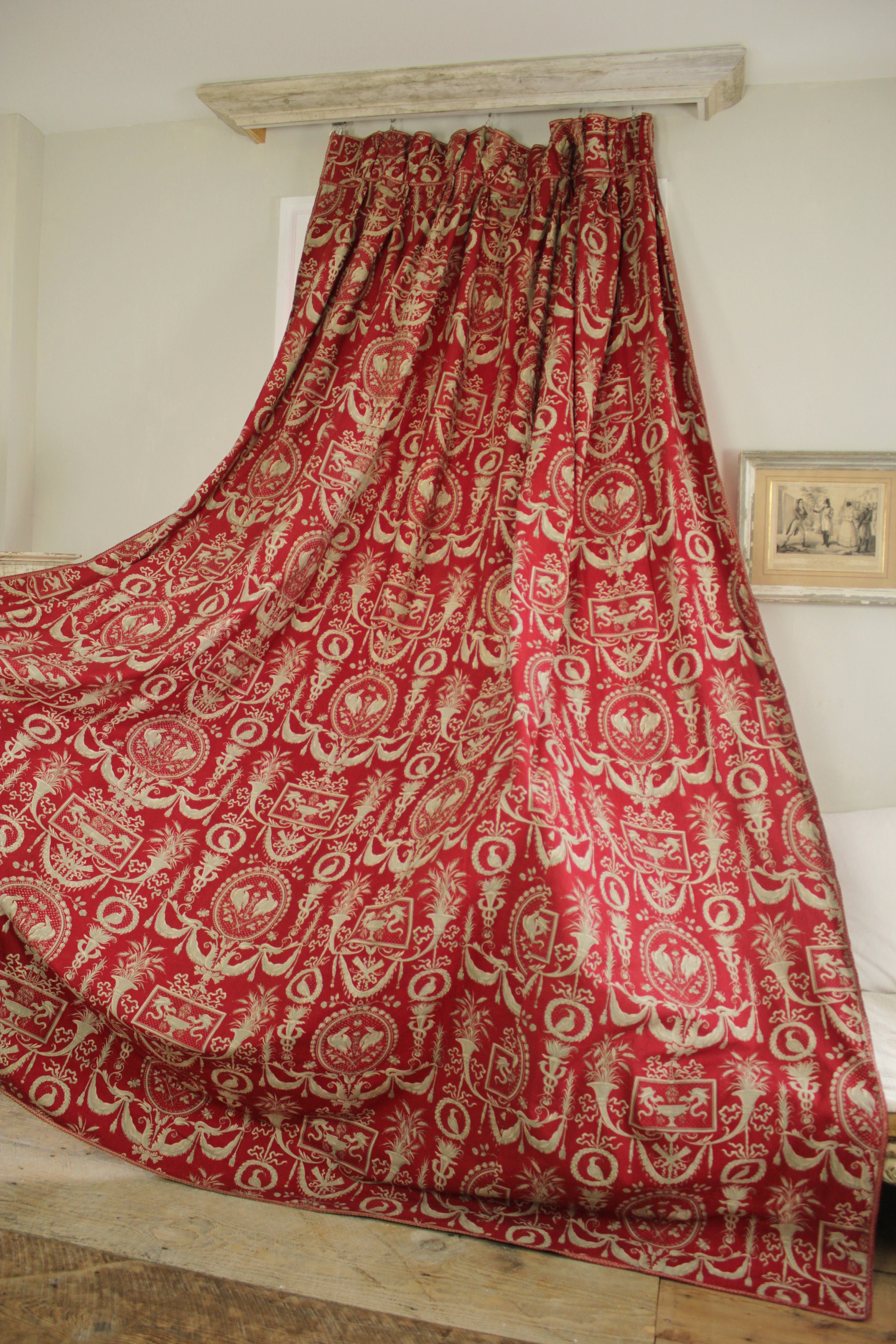 フランスのトワルカーテンアンティークレッドトワル1870 1800年代