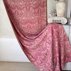 107x50 Rosy French Damask Curtain 1900 Faded Red Pink Jacquard Backed Interlined light blocking Antique Fabric Unique Wall Art Handmade