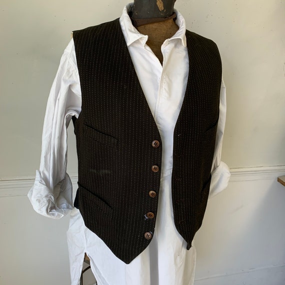 Antique French black woven tweed  unisex  vest / … - image 3