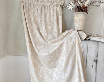 104x60( 2 avail) Vintage French Damask Curtain Cream Tone on Tone Neutral Chateau Chic Textile treatment modern farmhouse decor style white