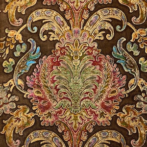 PAINTED Sumptuous Antique Curtain French textile brown velour 19th century Victorian interior The Textile Trunk Art Nouveau eco-friendly