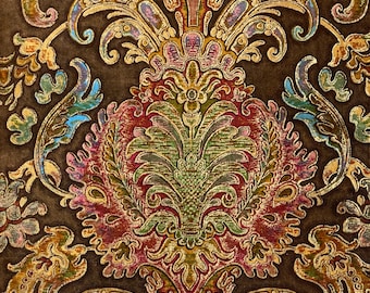 PAINTED Sumptuous Antique Curtain French textile brown velour 19th century Victorian interior The Textile Trunk Art Nouveau eco-friendly
