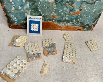 137 Antique French mother of pear buttons vintage sewing projects 1800's 19th historical white country cottage shabby farmhouse decor art