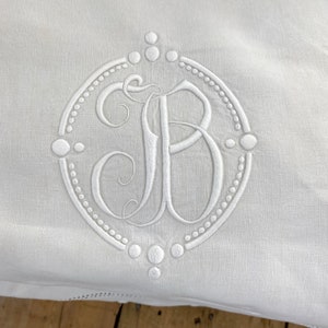 AMAZING JB monogram Polka dot  127X89 handmade sheet curtain tablecloth White queen sized linen  fabric Unique window treatment