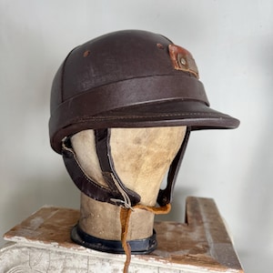 1950 Bayard Mid century Midcentury Helm Französischer Motorrad Flugzeug Hut altes Leder dekoratives Display Sport Pferdesport Antik Vintage