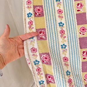 46x43 Vintage French c1930 Floral Stripe Cotton Fabric Pastel Pink Blue Lilac Shabby Cottage Quilt Sewing Upholstery colorful material