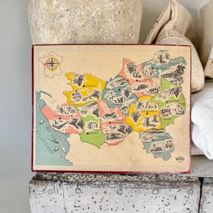 Franse Europese muurkunst regionale kaart van de jaren 1950 voor vintage decor hangend kinderkamer moderne boerderij Educatief spelbord Witho