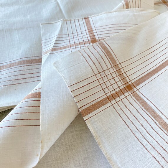 5 Antique French handkerchiefs brown stripe strip… - image 4