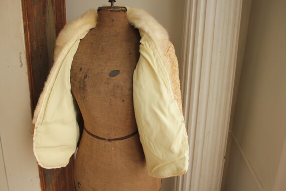 Ribbon Jacket with Mink Snap-on Collar Vintage Fr… - image 6