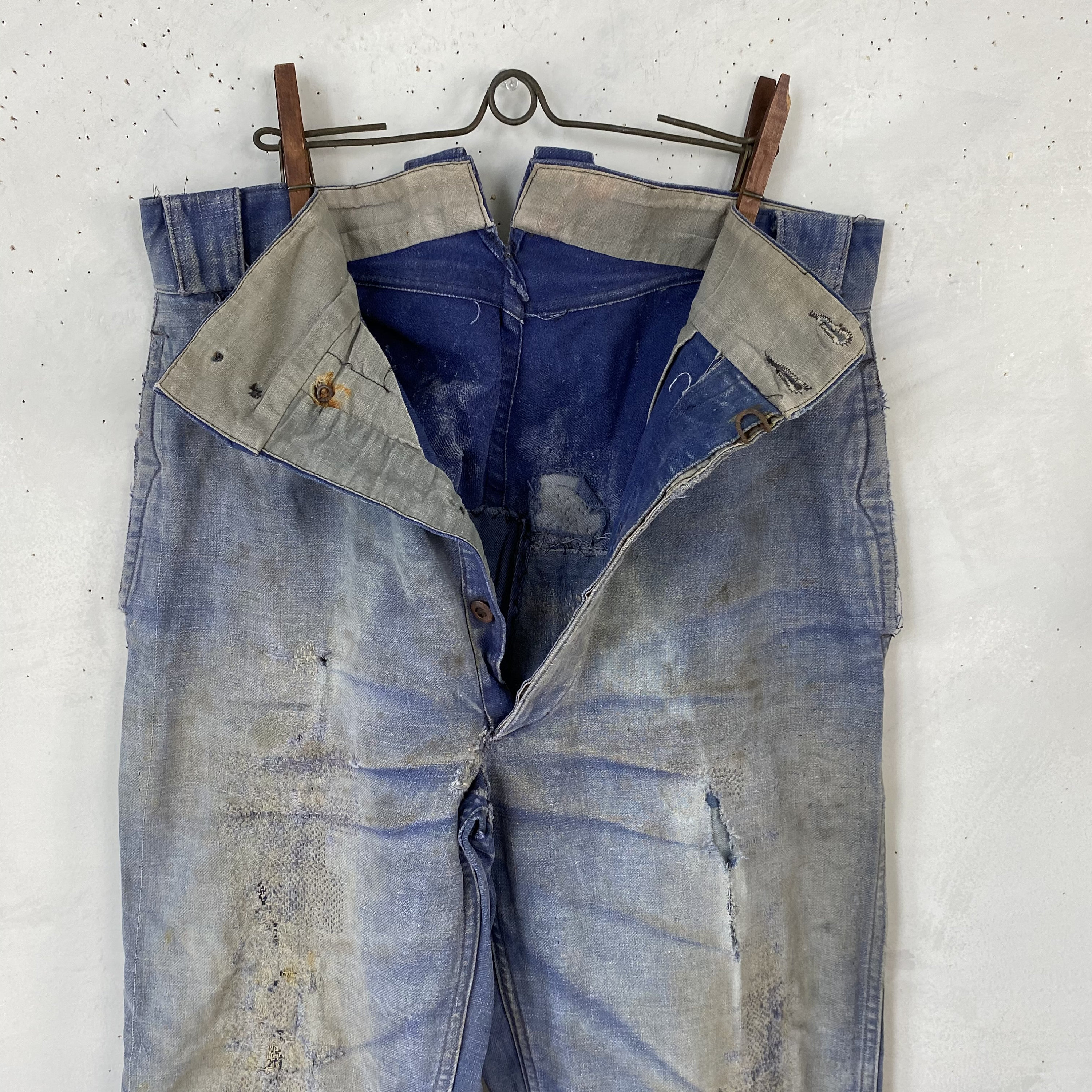 パンツ Euro antique pants vintage pants Vintage French work chore pants blue farmers 1920s-30s