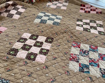 105x84 英語 更紗 パッチワーク キルト 18世紀 19世紀 布地 光沢加工