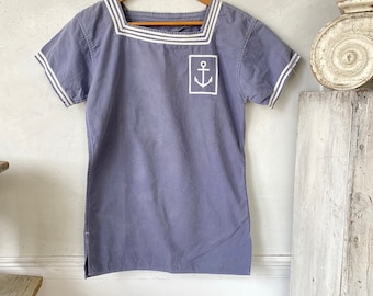 Vintage Faded Sailor shirt short sleeved French 1920's navy uniform