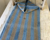 Dyed Blue Grain Sack BA Stencil Linen Fabric Blue bag pillow sack Feedsack Rustic Grainsack Vintage hemp textile European
