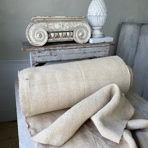 Corredor de escaleras orgánico natural de cáñamo pesado, saco de grano, tela, lino antiguo hilado en casa, The Textile Trunk, estilo cabaña de granja moderna