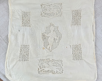 22x22 19th century horse pillow slip cover cushion lace handmade unique textile cutwork embroidery eco-friendly