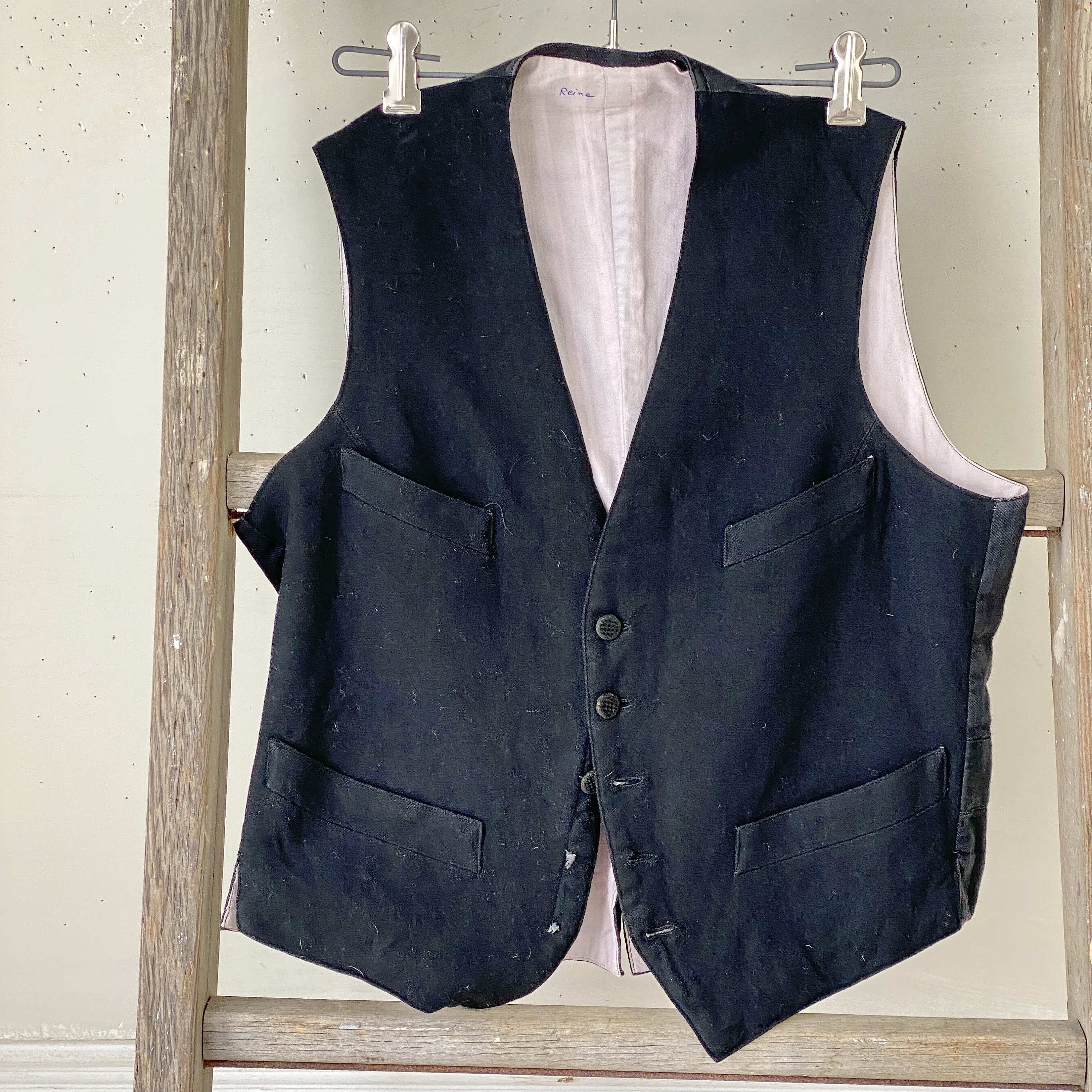 Antique French Black Vest Men's Clothing Clothes Vintage Workwear