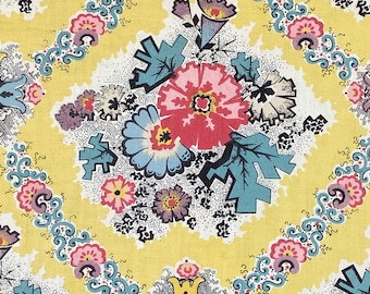 Vintage Chintz fabric material 1940's glazed cotton yellow cotton medium to heavy weight yellow celadon glazedUnique window treatment