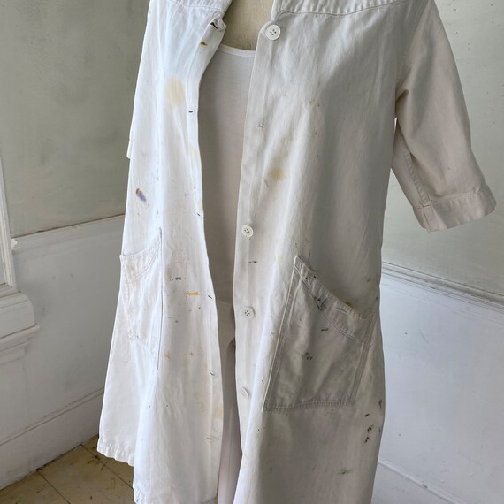 1970's Lab coat jacket  WHITE cotton denim jeans … - image 6