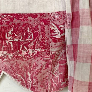 Antique French Vichy check pink red + toile linen homespun valance textile country cottagecore farmhouse look style eco-friendly