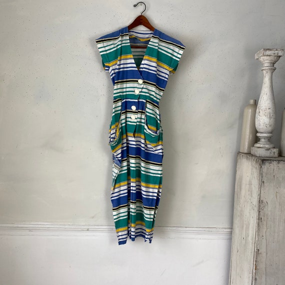 1960's striped dress housedress French vintage cl… - image 3