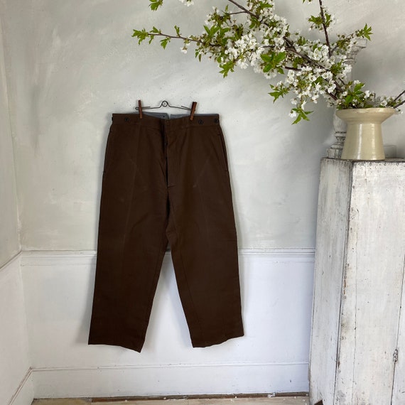 UNWORN! Vintage French Workwear Pants Brown Cotto… - image 1