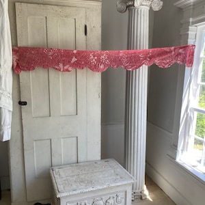 Toile de Jouy Antique French Fabric pink Toile  with Birds Old Valance fabric  pieced with Scalloped edge eco-friendly