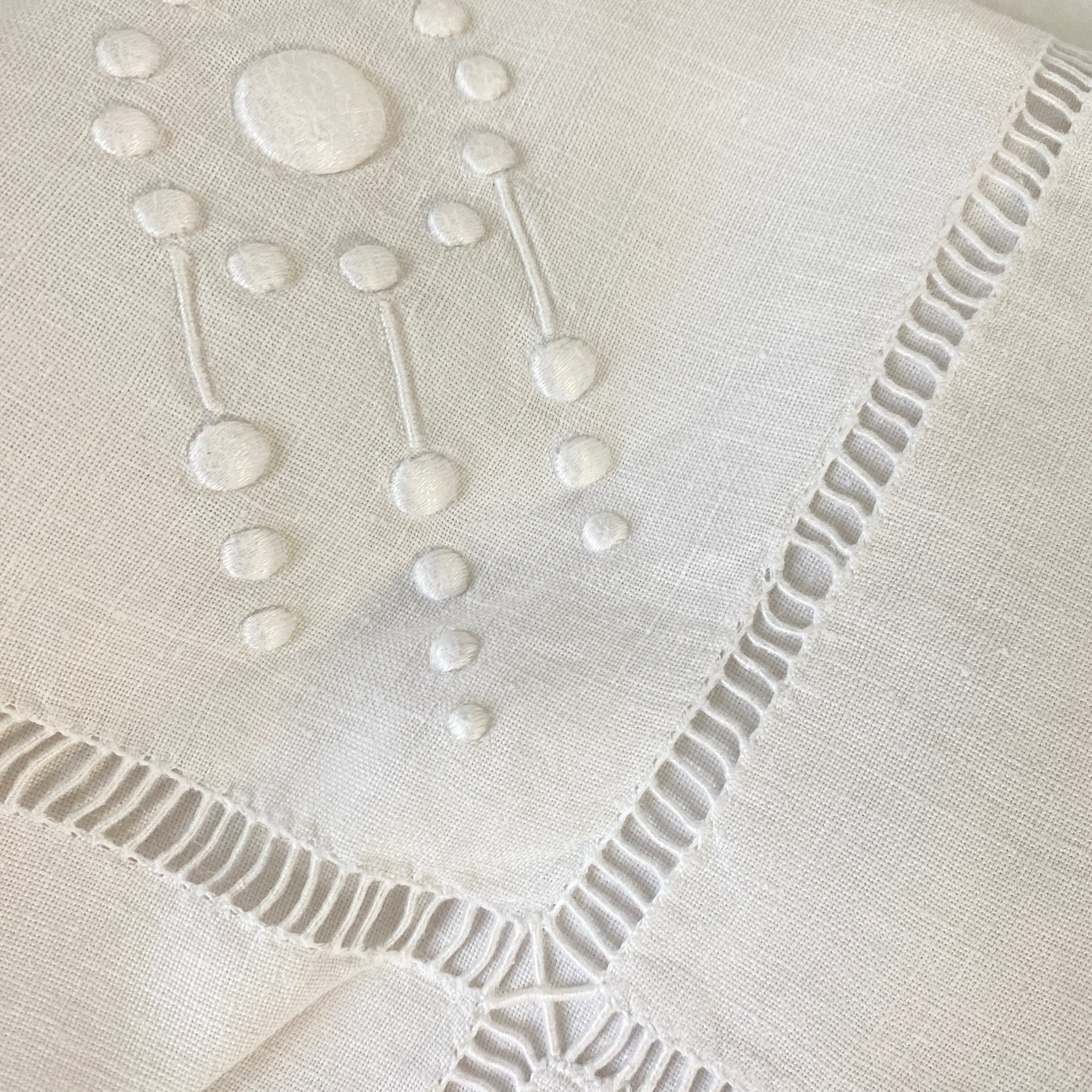 134X94 JG BEST Quality Pure Linen Monogram Antique French
