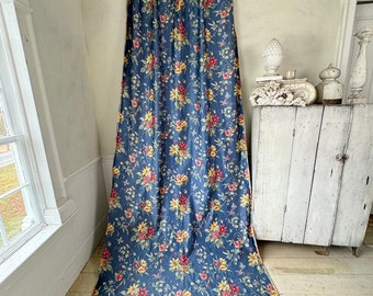 136 X 50 ( 4  available ) 1930's  Vintage French curtain drape  blue Marignan chintz cotton material fabric Country floral