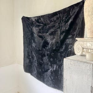 47x52 Vintage French Black Silk Velvet Fabric Panel c1940s Short Pile Lustrous Drapery Upholstery Unique Wall Art Handmade Textile