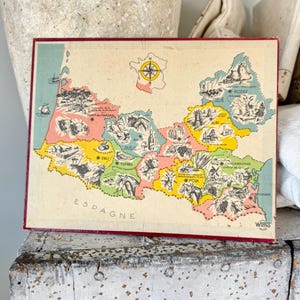 Arte murale francese spagnola Spagna Spagna mappa regionale anni '50 r Arredamento vintage Camera da letto per bambini fattoria moderna Gioco educativo da tavolo Senza