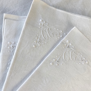 11 SET Antique French CG monogrammed napkins c 1910 hand embroidered STUNNING 27 x 29 eco-friendly