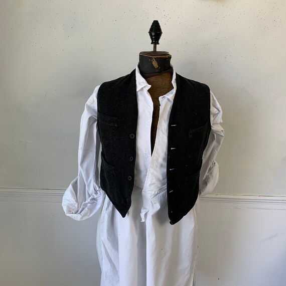 Antique French gray woven tweed unisex vest / w