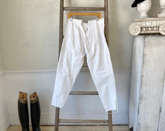 む*郎様 French vintage linen/cotton trouser Vintage 1920s French White Linen Trousers - Buckle Back Pants - 31