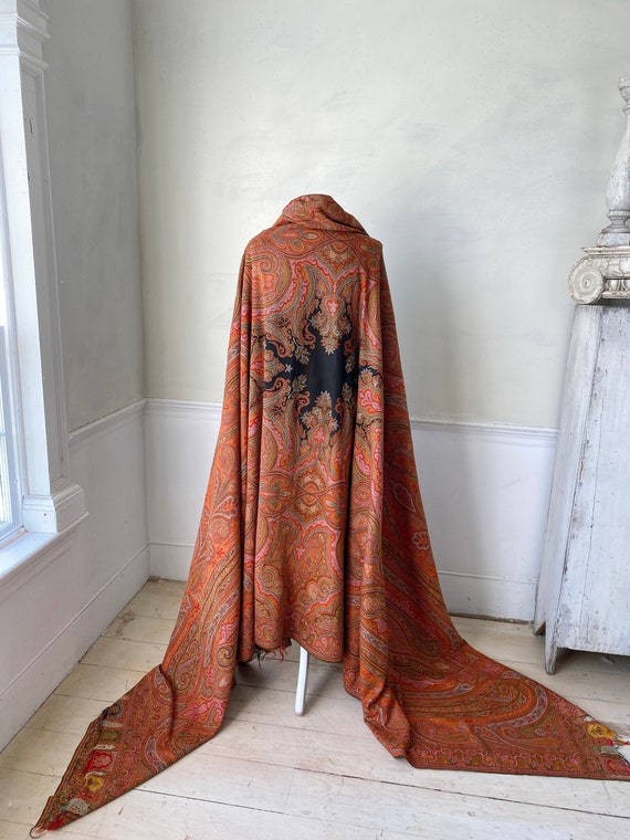 French Paisley shawl 19th century antique wool tex