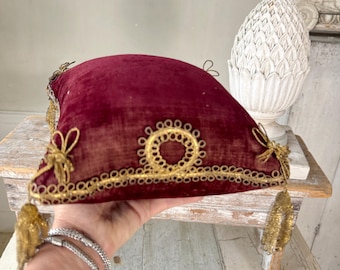 7.5x7.5 1890 Französischer Samt Ringkissen Goldrand Quasten antik vintage Viktorianische Andenken Wandkunst Handgemachtes Ringkissen