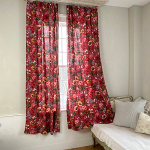 Vintage French Floral LINEN Curtains Curtain Drape Drapes Raspberry ...