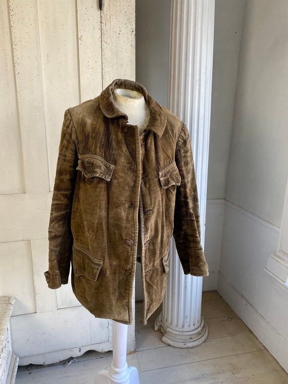 PRINTED VELVET c 1900 Work wear Hunting coat jacke