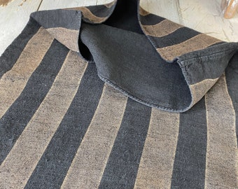 Black grain sack antique dyed striped linen fabric plain weave pillow covers upholstery rustic farmhouse decor beige stripes Textile Trunk