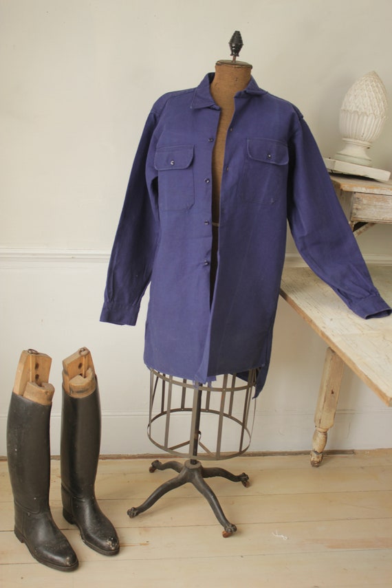 Shirt Blue Heavy cotton or light jacket Vintage F… - image 3