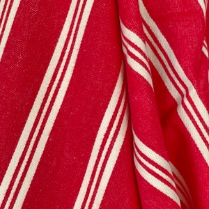 PER YARD GORGEOUS red ecru linen ticking French fabric material striped cloth 19th century heavy weight The Textile Trunk image 3