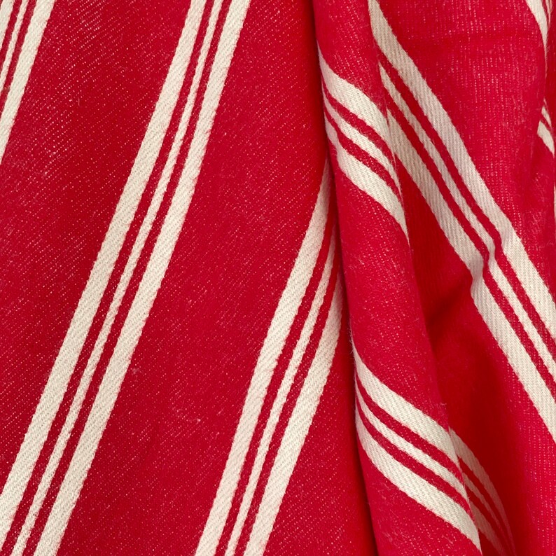 PER YARD GORGEOUS red ecru linen ticking French fabric material striped cloth 19th century heavy weight The Textile Trunk image 3