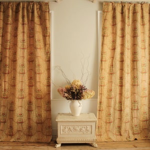 Pair of Antique Curtains c1900 Hand Block Printed Floral LinenUnique window treatment image 5