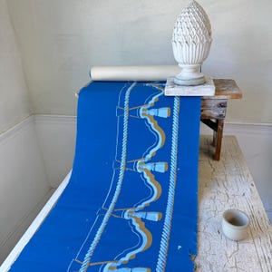1930's 5,5 yd ( 11 gehalten) französische blaue vintage Tapete Mauny Paris Tapete Unikat 1930er Landhaus Landhaus Dekor 1930 handgefertigt