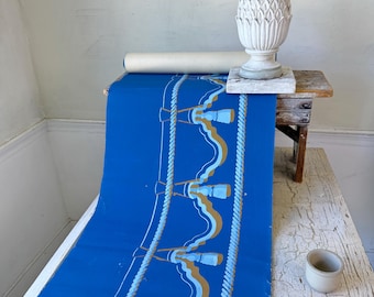 1930&#39;s  5.5 yd ( 11 avail) French blue vintage wallpaper Mauny Paris handmade unique farmhouse English country  cottage shabby decor style