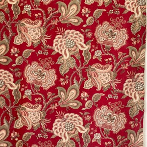 1880 Antique French Fabric Red Indienne Mulhouse material Upholstery weight from France Country Cottage Farmhouse textile eco-friendly