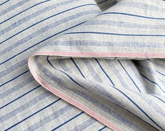 5 iarde (disponibili quantità multiple) Morbido tessuto vintage francese a righe blu in cotone spazzolato per pigiami e camicie, stile anni '40.